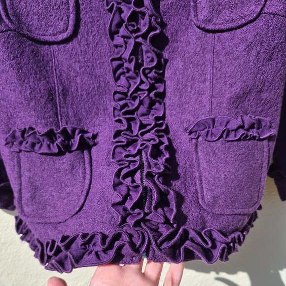 Anthro Purple Ruffle Trim Suit Jacket Blazer Retro Y2K Feminine Office Work M - Picture 4 of 16